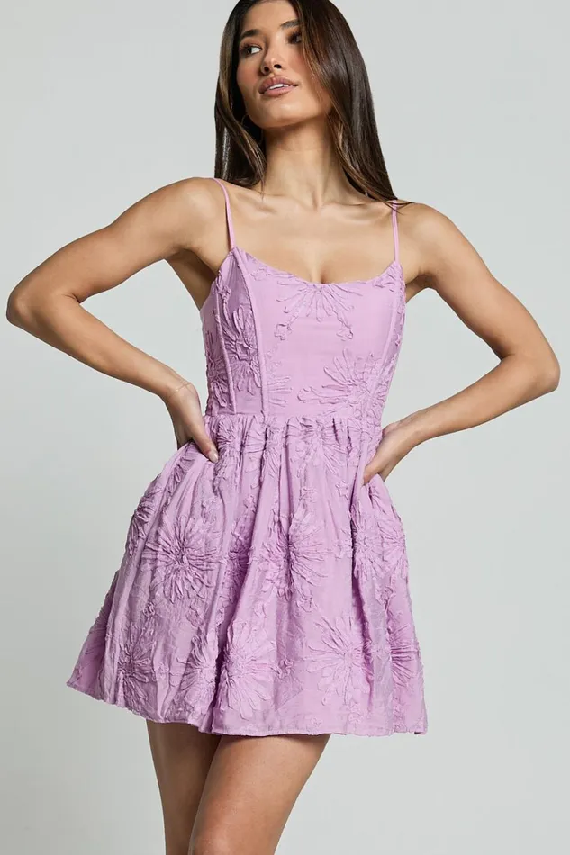 Gail Mini Dress 8211 Scoop Neck Embroidered Corset Dress In Purple Women Showpo Dresses