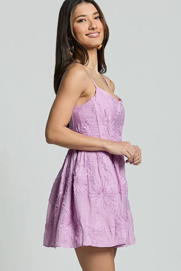 Gail Mini Dress 8211 Scoop Neck Embroidered Corset Dress In Purple Women Showpo Dresses