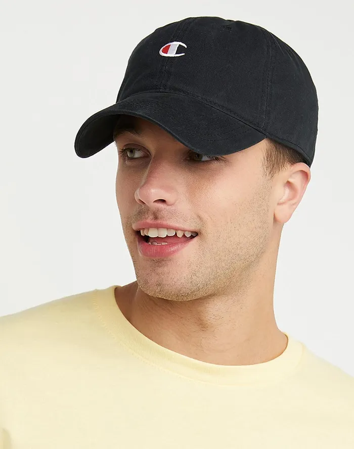 Garment Washed Relaxed Hat Classic Logo Black MenWomen Champion Hats