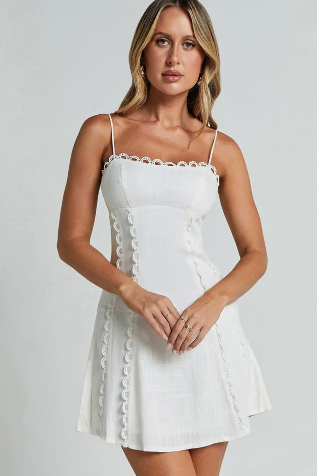 Gelli Mini Dress 8211 Strappy Lace Detail Dress In White Women Showpo Conscious