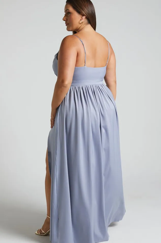 Gemalyn Maxi Dress 8211 Cowl Neck Thigh Split Dress In Sky Blue Women Showpo Curve Clothes