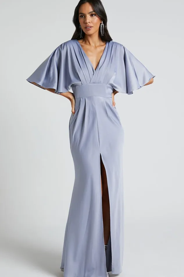 Gemalyn Midi Dress 8211 Angel Sleeve V Neck Split Dress In Sky Blue Women Showpo Dresses Gemalyn Midi Dress 8211 Angel Sleeve V Neck Split Dress In Sky Blue Women Showpo Dresses