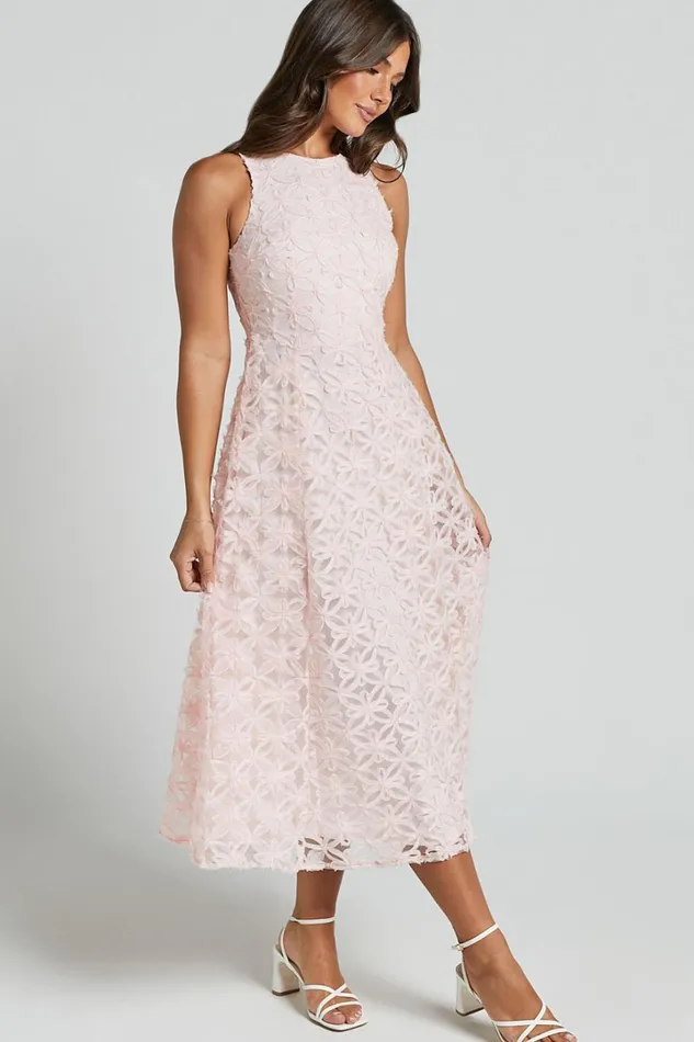 Georgina Midi Dress 8211 Crew Neck Sleeveless A Line Dress In Blush Pink Women Showpo Dresses
