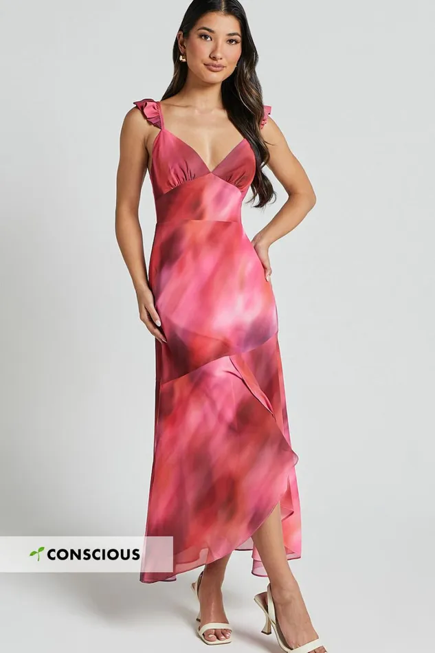 Gillian Midi Dress 8211 Flutter Sleeve Low Back Ruffle Detail Dress In Blushing Haze Women Showpo Conscious