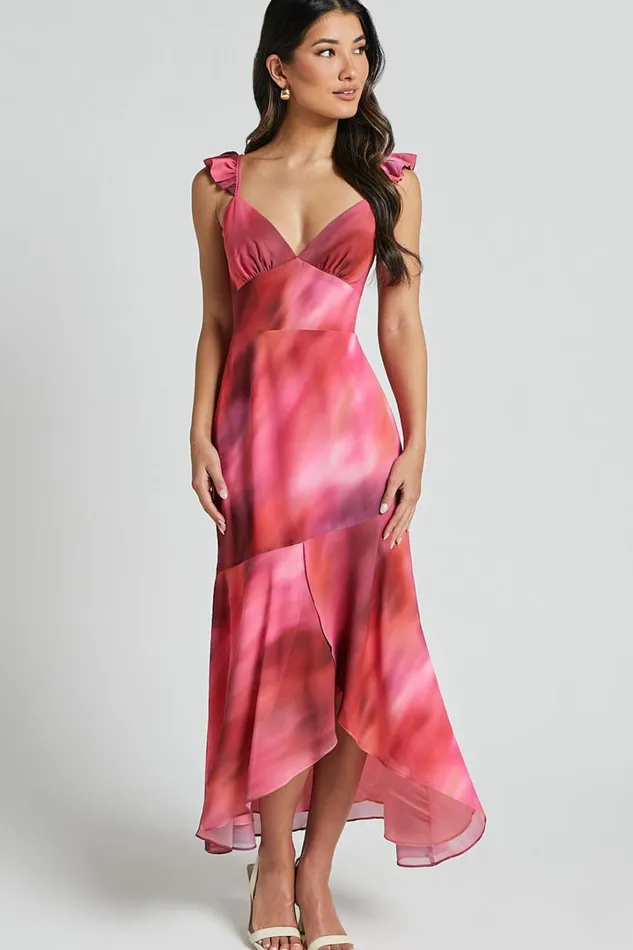Gillian Midi Dress 8211 Flutter Sleeve Low Back Ruffle Detail Dress In Blushing Haze Women Showpo Conscious