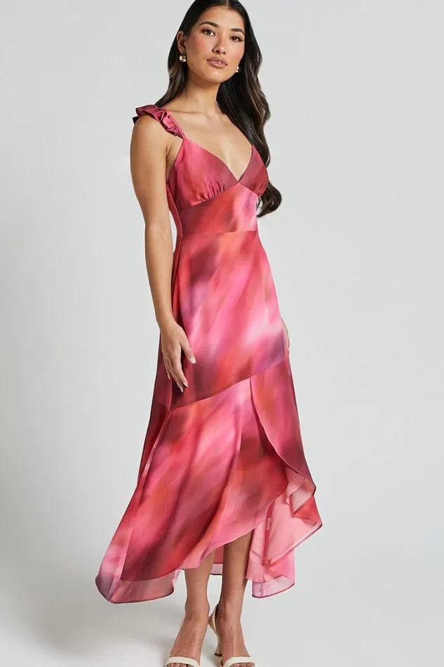 Gillian Midi Dress 8211 Flutter Sleeve Low Back Ruffle Detail Dress In Blushing Haze Women Showpo Conscious