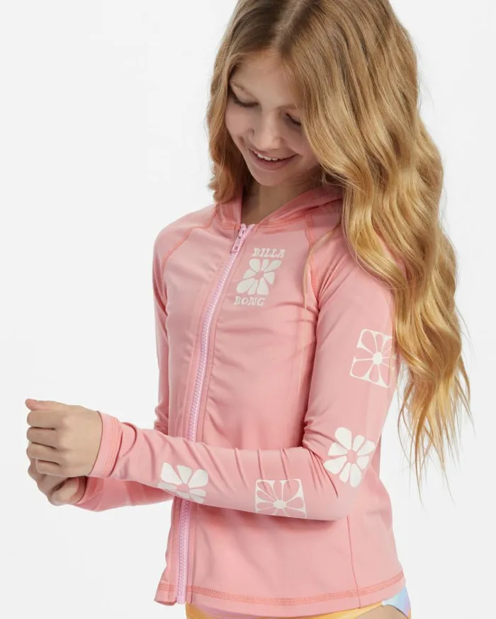 Girl039s Core Surf Daze Long Sleeve Hooded Rashguard Surf Tee Flamingo Kids Billabong Girls039 Swimwear