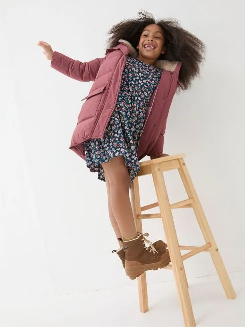 Girls Fatface Coats and Jackets Letty Rose Pink Longline Padded Jacket