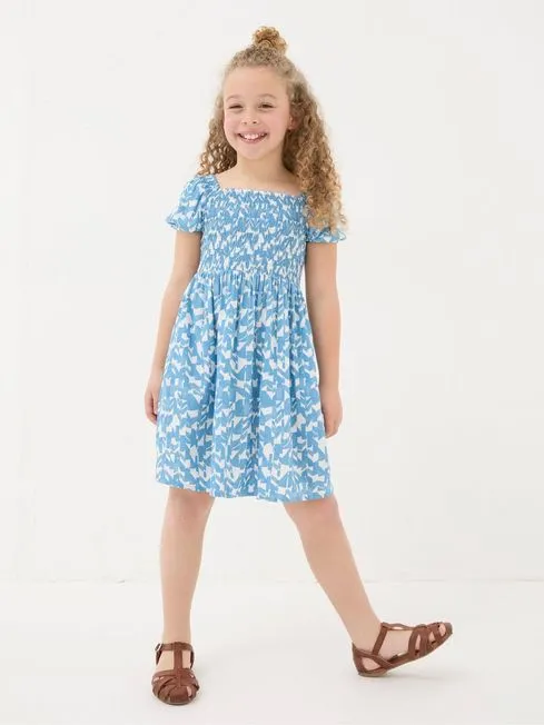 Girls Fatface Dresses Jocelyn Blue Med Geo Dress