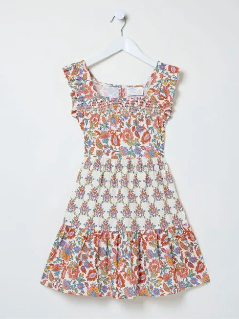 Girls Fatface Dresses Milly White Floral Print Dress