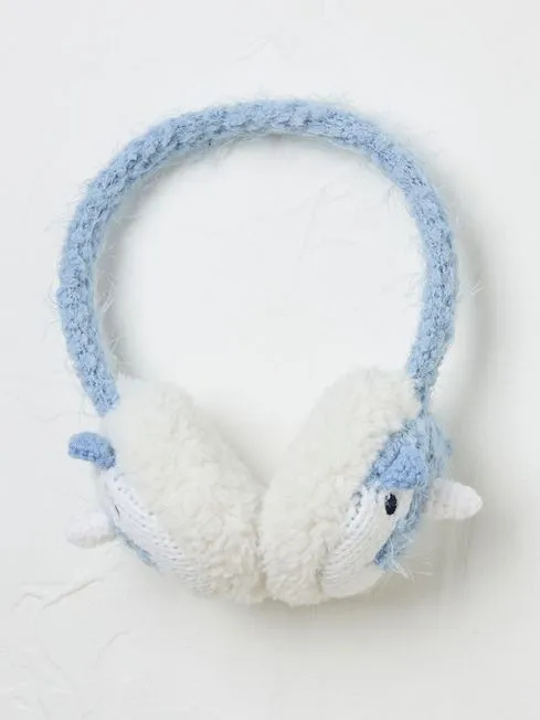 Girls Fatface Hats Gloves and Scarves Blue Unicorn Earmuffs