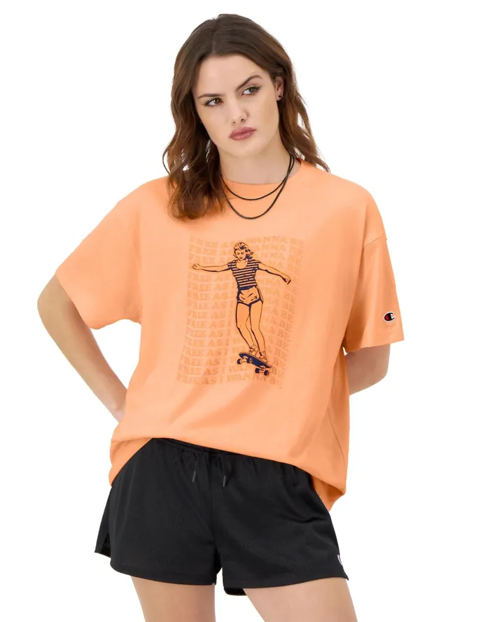Graphic TShirt 039Free As I Wanna Be039 Skater Graphic Peach Grapefruit Women Champion TShirts and Tops Graphic TShirt 039Free As I Wanna Be039 Skater Graphic Peach Grapefruit Women Champion TShirts and Tops