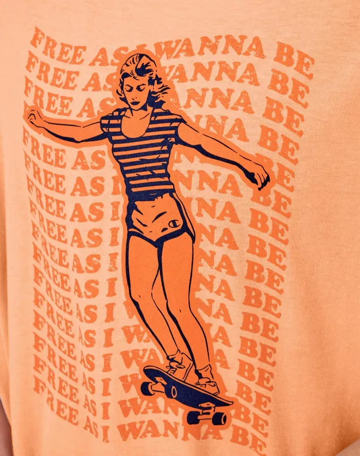 Graphic TShirt 039Free As I Wanna Be039 Skater Graphic Peach Grapefruit Women Champion TShirts and Tops