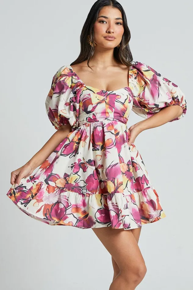 Gretchen Mini Dress 8211 Puff Sleeve Babydoll Dress In Dahlia Dusk Floral Women Showpo Dresses Gretchen Mini Dress 8211 Puff Sleeve Babydoll Dress In Dahlia Dusk Floral Women Showpo Dresses