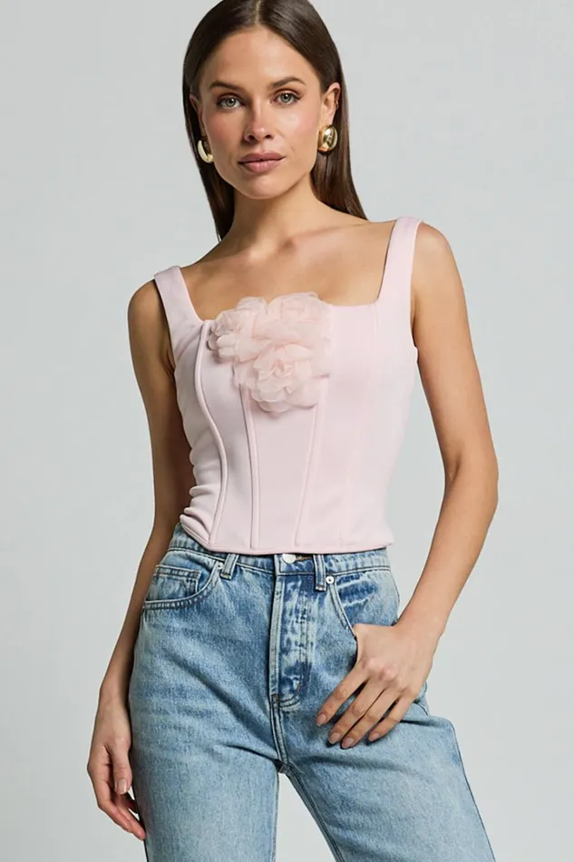 Grettel Top 8211 Rosette Detail Panelled Corset Top In Pale Pink Women Showpo Tops