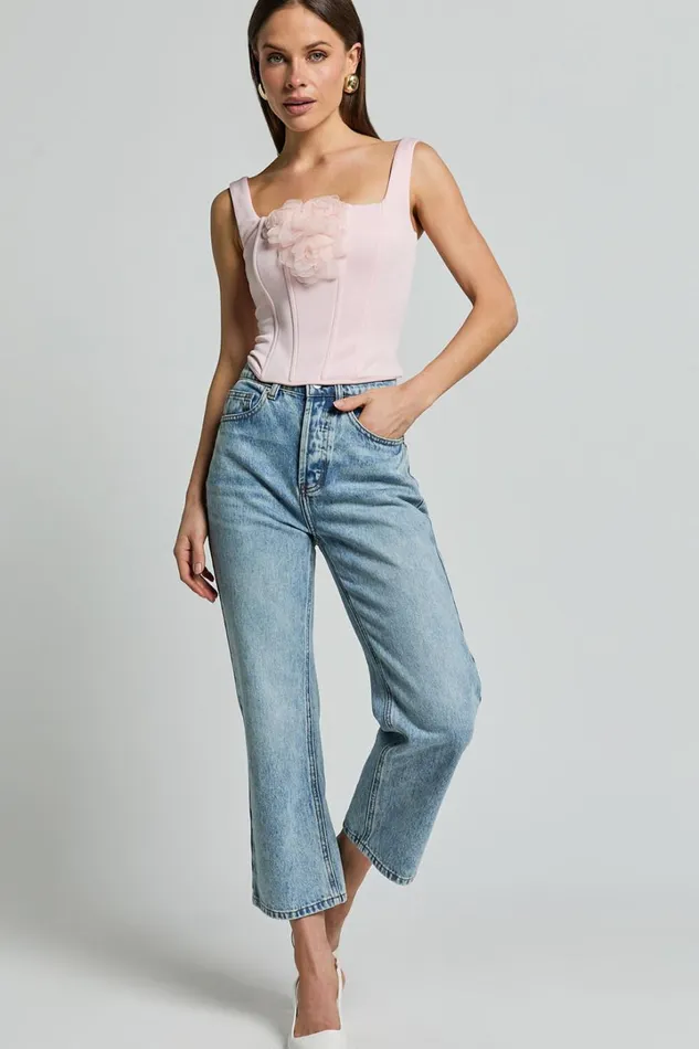 Grettel Top 8211 Rosette Detail Panelled Corset Top In Pale Pink Women Showpo Tops