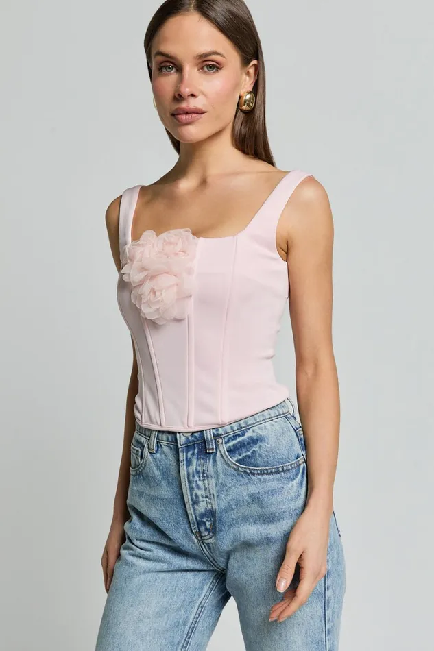 Grettel Top 8211 Rosette Detail Panelled Corset Top In Pale Pink Women Showpo Tops