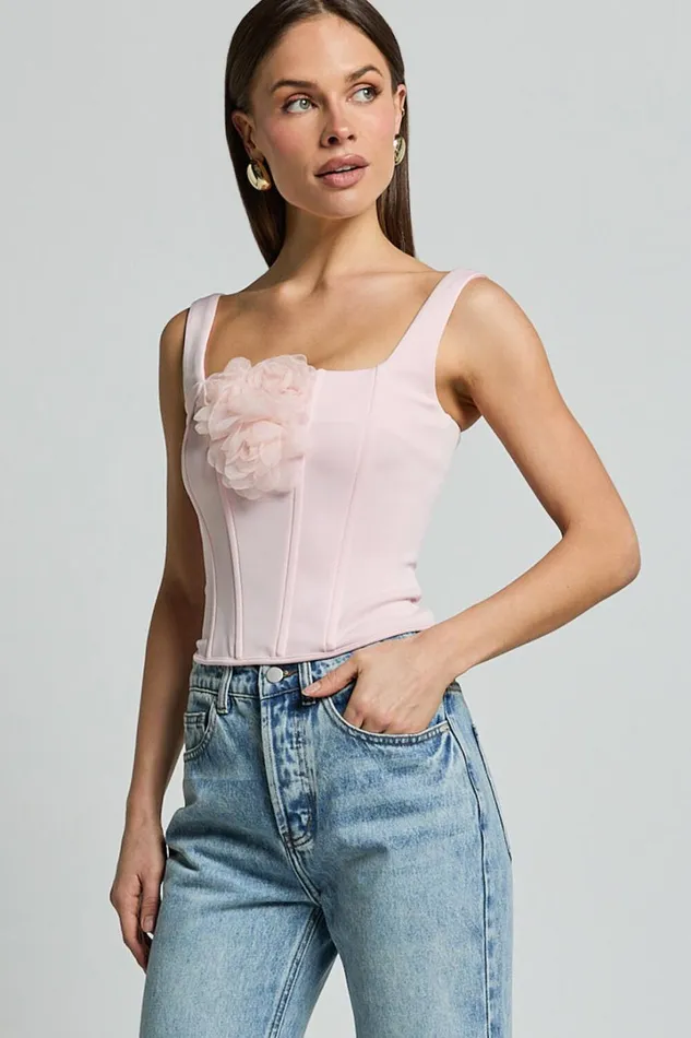 Grettel Top 8211 Rosette Detail Panelled Corset Top In Pale Pink Women Showpo Tops