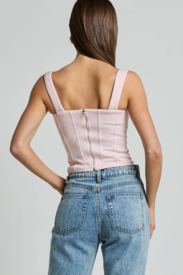 Grettel Top 8211 Rosette Detail Panelled Corset Top In Pale Pink Women Showpo Tops