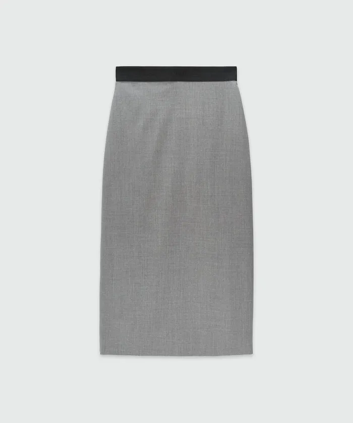 Grey Melange Wool Pencil Skirt With Slit Women MSGM Skirts