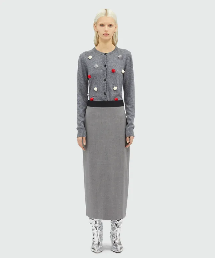 Grey Melange Wool Pencil Skirt With Slit Women MSGM Skirts