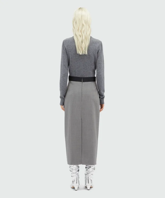 Grey Melange Wool Pencil Skirt With Slit Women MSGM Skirts