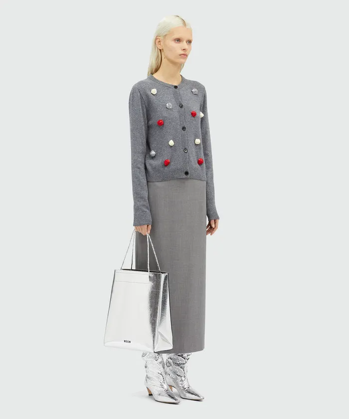 Grey Melange Wool Pencil Skirt With Slit Women MSGM Skirts
