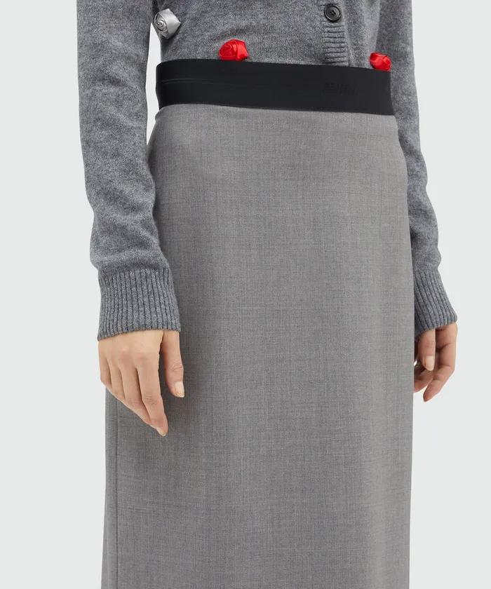 Grey Melange Wool Pencil Skirt With Slit Women MSGM Skirts