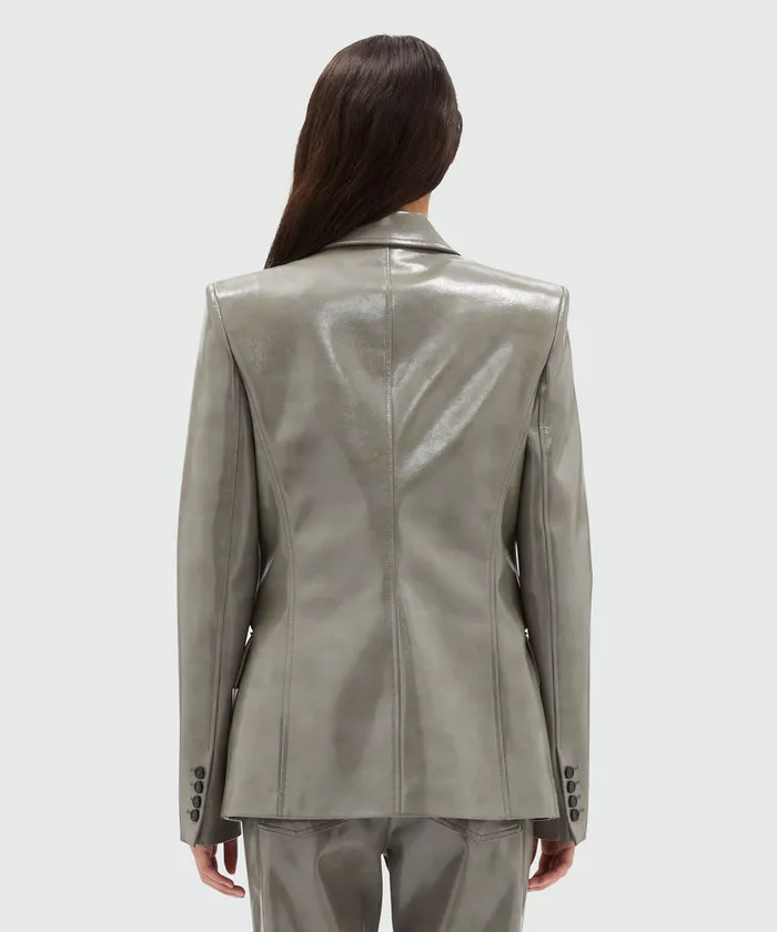 Grey Patent Leather SingleBreasted Jacket Women MSGM Blazers