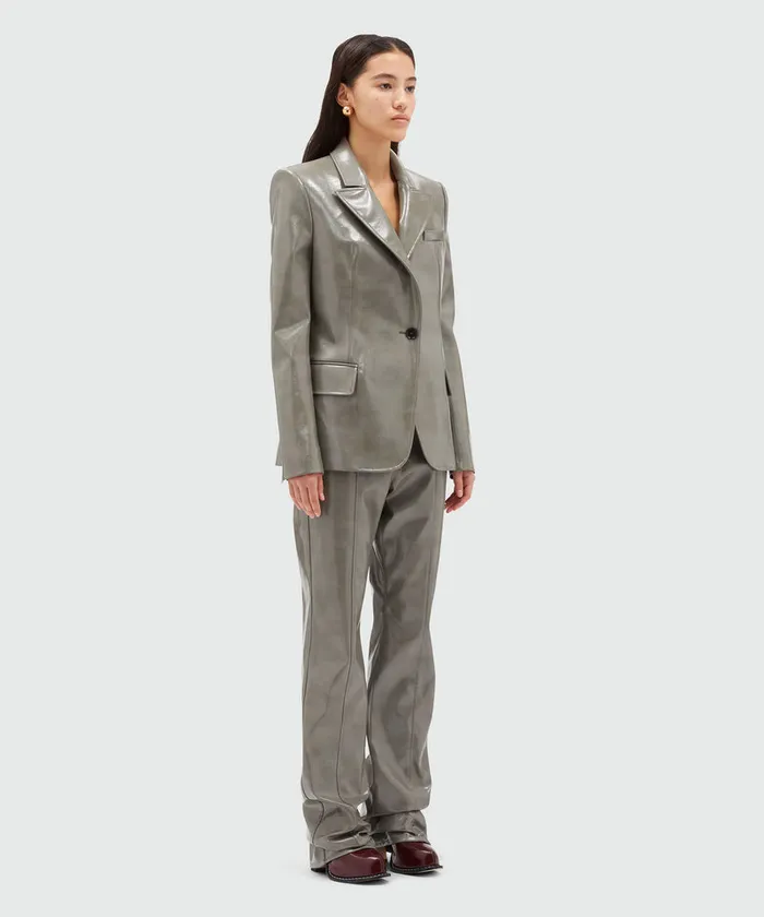 Grey Patent Leather SingleBreasted Jacket Women MSGM Blazers