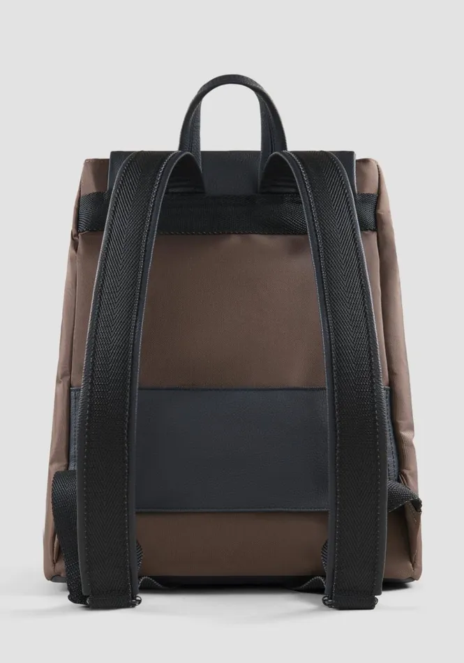 Handbags Men Antony Morato Backpack In Nylon And Faux Tumbled Leather Dark Tobacco