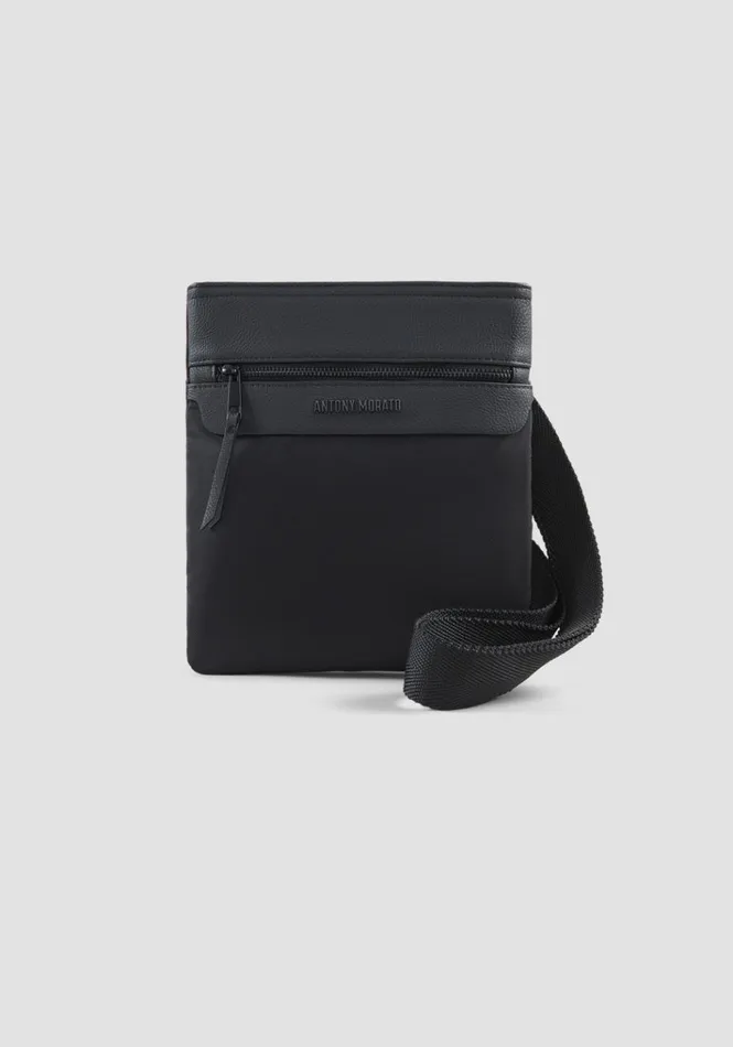 Handbags Men Antony Morato Messenger Bag In Nylon And Hammered Effect Faux Leather With Zip Black
