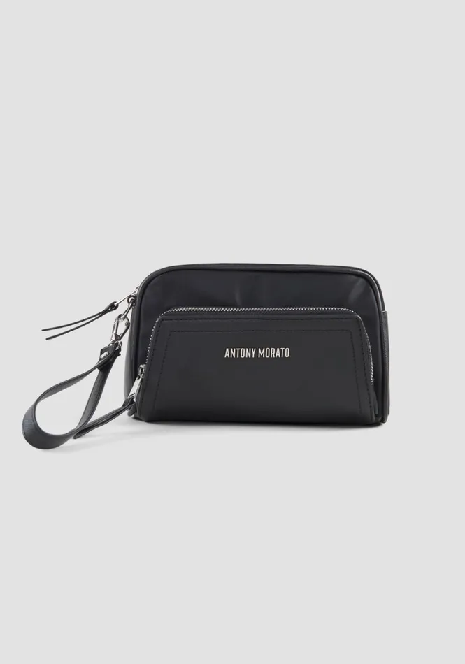 Handbags Men Antony Morato Pochette Bag With Pocket In Nylon And Faux Leather Black