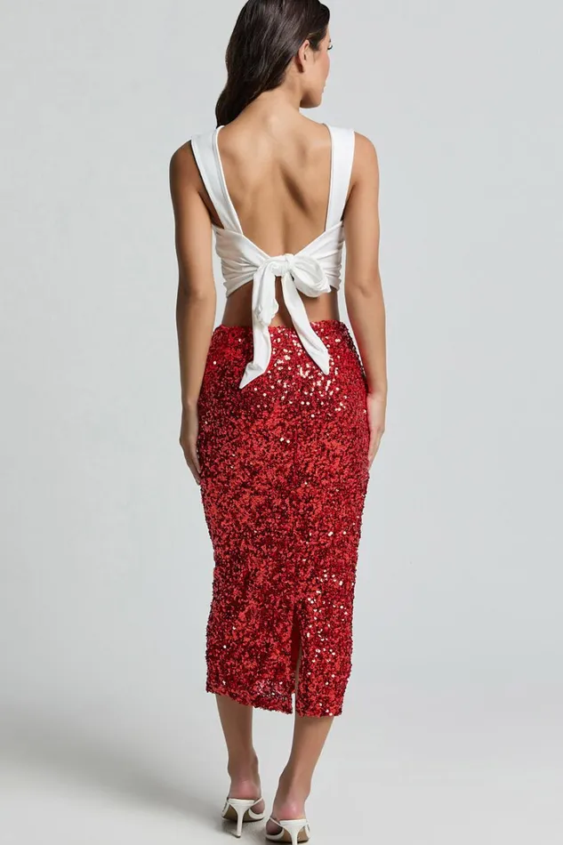 Hasley Midi Skirt 8211 Sequin Bodycon Skirt In Red Women Showpo Curve Clothes
