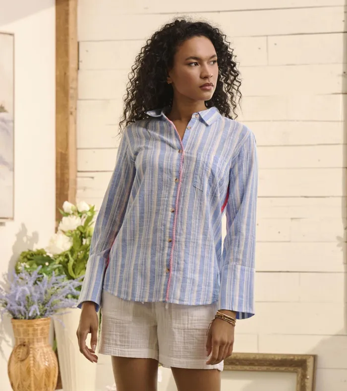 Hatley Cindy Blouse 8211 Light Blue Stripes Women Tops