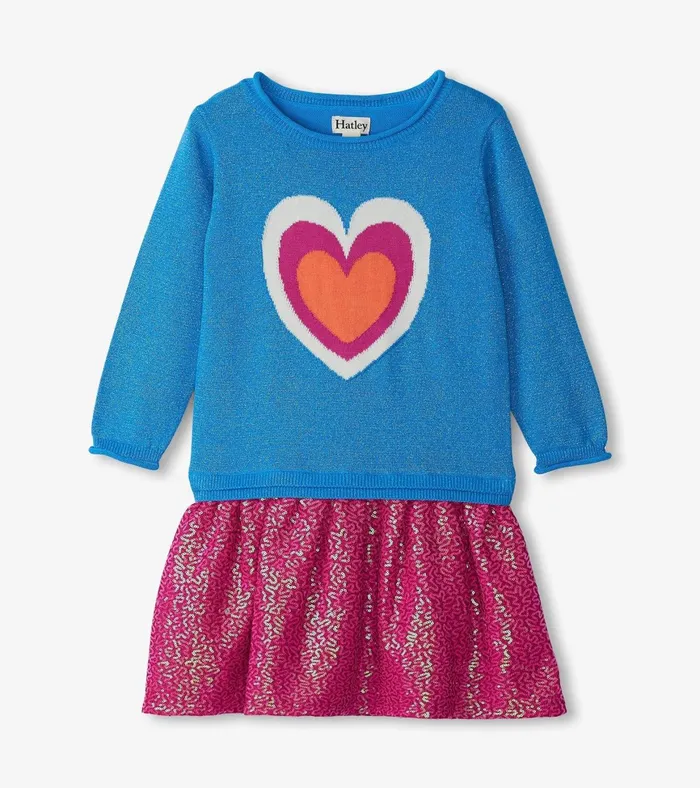 Hatley Girls Hearts Dropped Waist Sweater Dress Girls Dresses