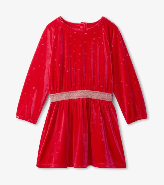 Hatley Girls Holiday Stars Crushed Velour Dress Girls Dresses