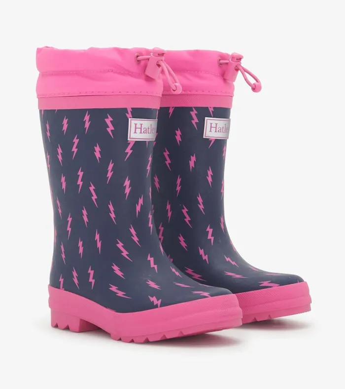 Hatley Girls Mini Lightning Bolts Sherpa Lined Rain Boots Girls Rainwear
