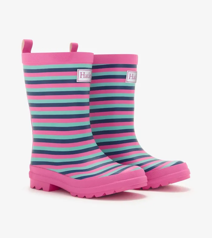 Hatley Girls Rose Violet Stripes Matte Rain Boots Girls Rainwear