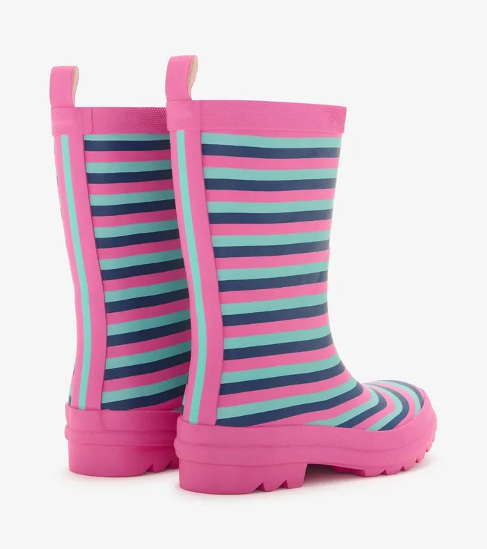Hatley Girls Rose Violet Stripes Matte Rain Boots Girls Rainwear