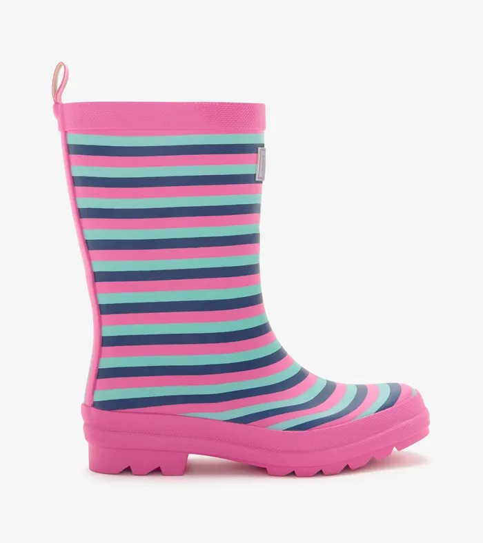 Hatley Girls Rose Violet Stripes Matte Rain Boots Girls Rainwear