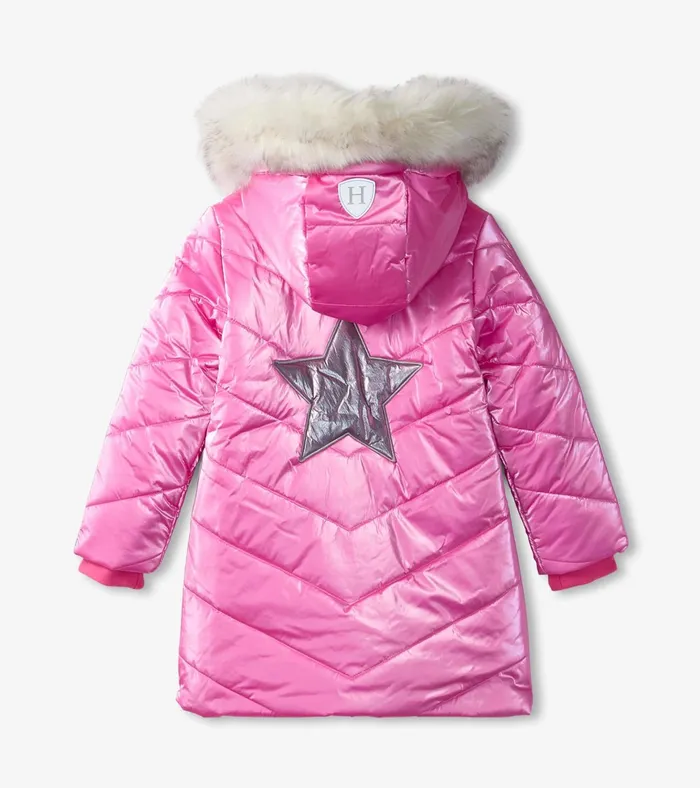 Hatley Pink Star Puffer Jacket Girls Outerwear