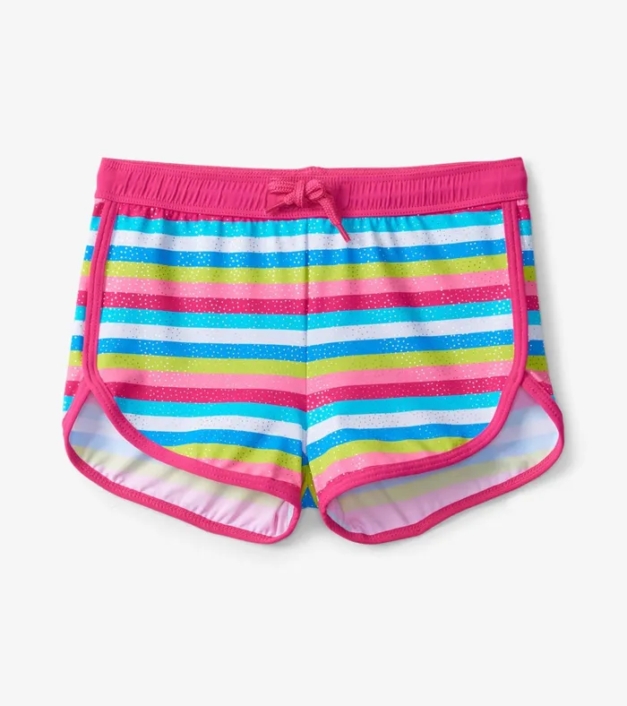 Hatley Rainbow Stripes Swim Shorts Girls Swimwear