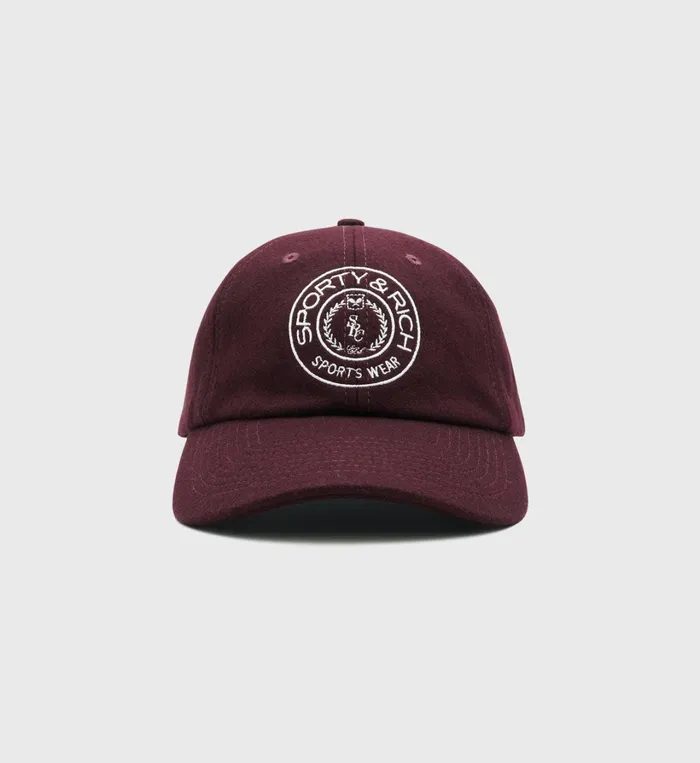 Hats Women Sporty and Rich Connecticut Crest Wool Hat 8211 Merlot