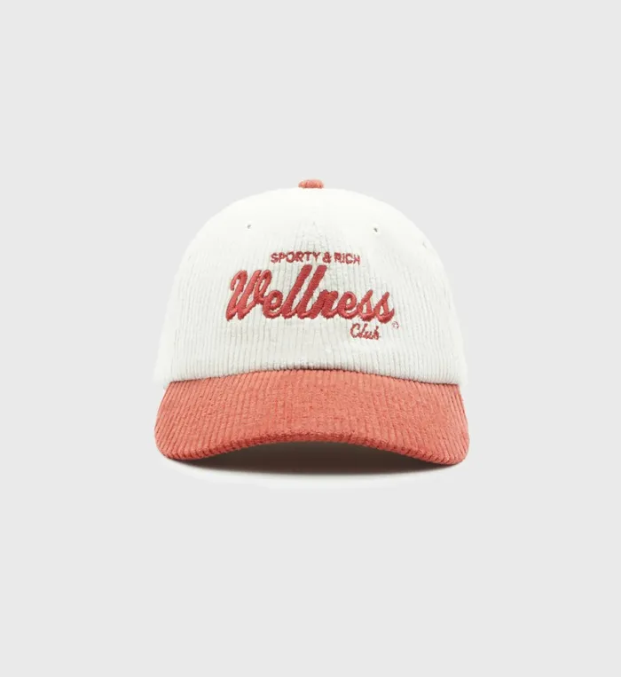 Hats Women Sporty and Rich Wellness Club Corduroy Hat 8211 StrawberryWhite