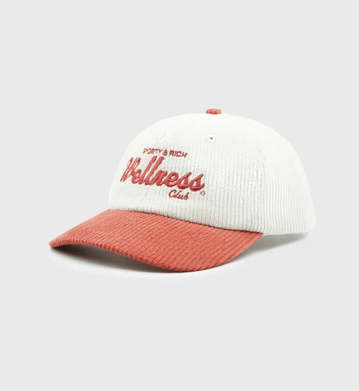 Hats Women Sporty and Rich Wellness Club Corduroy Hat 8211 StrawberryWhite