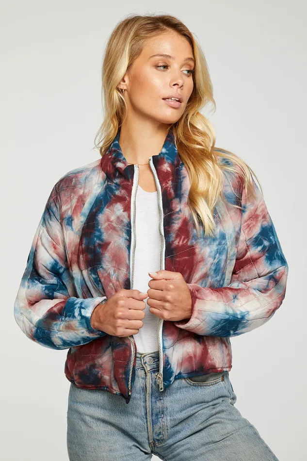 Heirloom Wovens Quilted Rib Neck Batwing Zip Up Jacket Womens Outerwear Chaser Brand