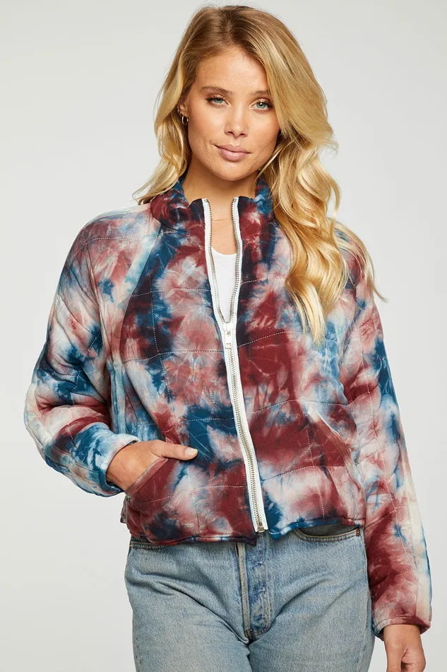 Heirloom Wovens Quilted Rib Neck Batwing Zip Up Jacket Womens Outerwear Chaser Brand