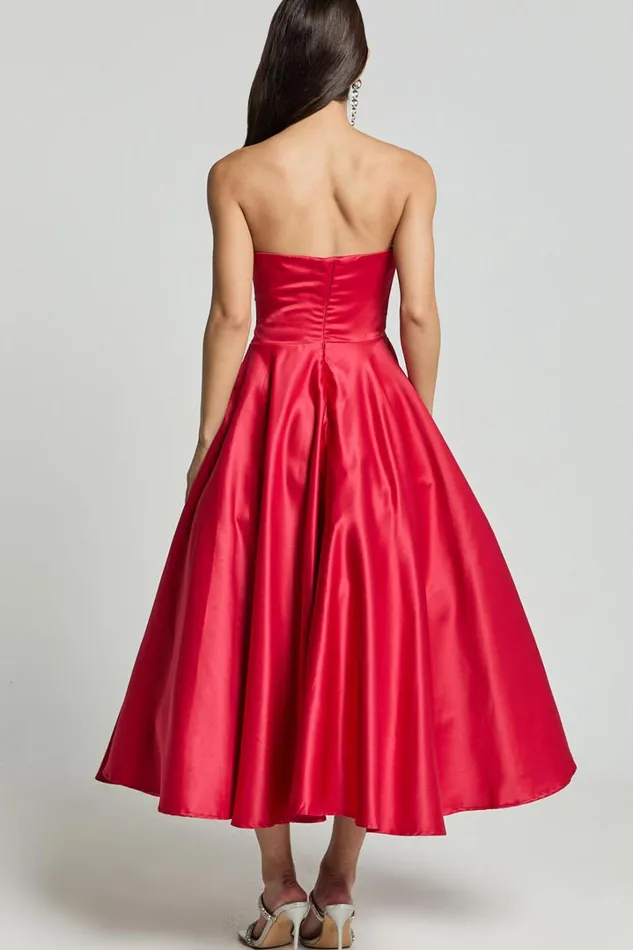 Helaina Midi Dress 8211 Strapless ALine Satin Dress In Red Women Showpo Curve Clothes