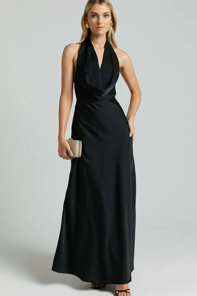 Helen Maxi Dress 8211 Cowl Neck Slip In Black Women Showpo Dresses